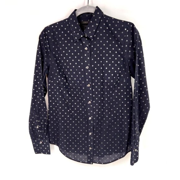 J.Crew Womens Perfect Shirt in Foil Dot Button Down Shirt Blue Size 00 - Picture 1 of 4